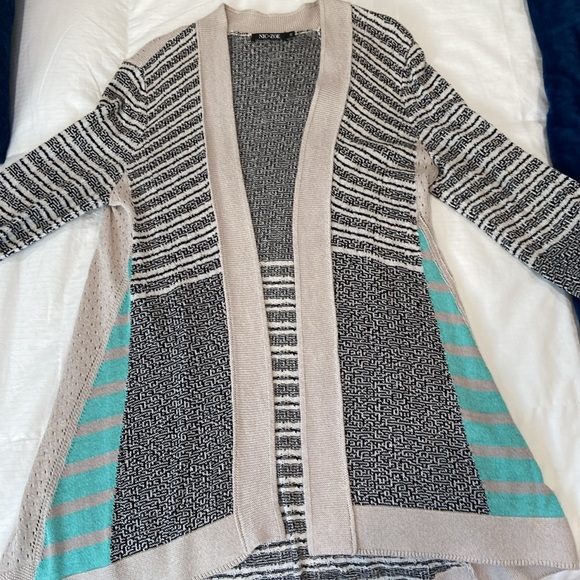 NIC + ZOE Flared Striped Cotton Blend Open Front Cardigan. Size M - Picture 3 of 6